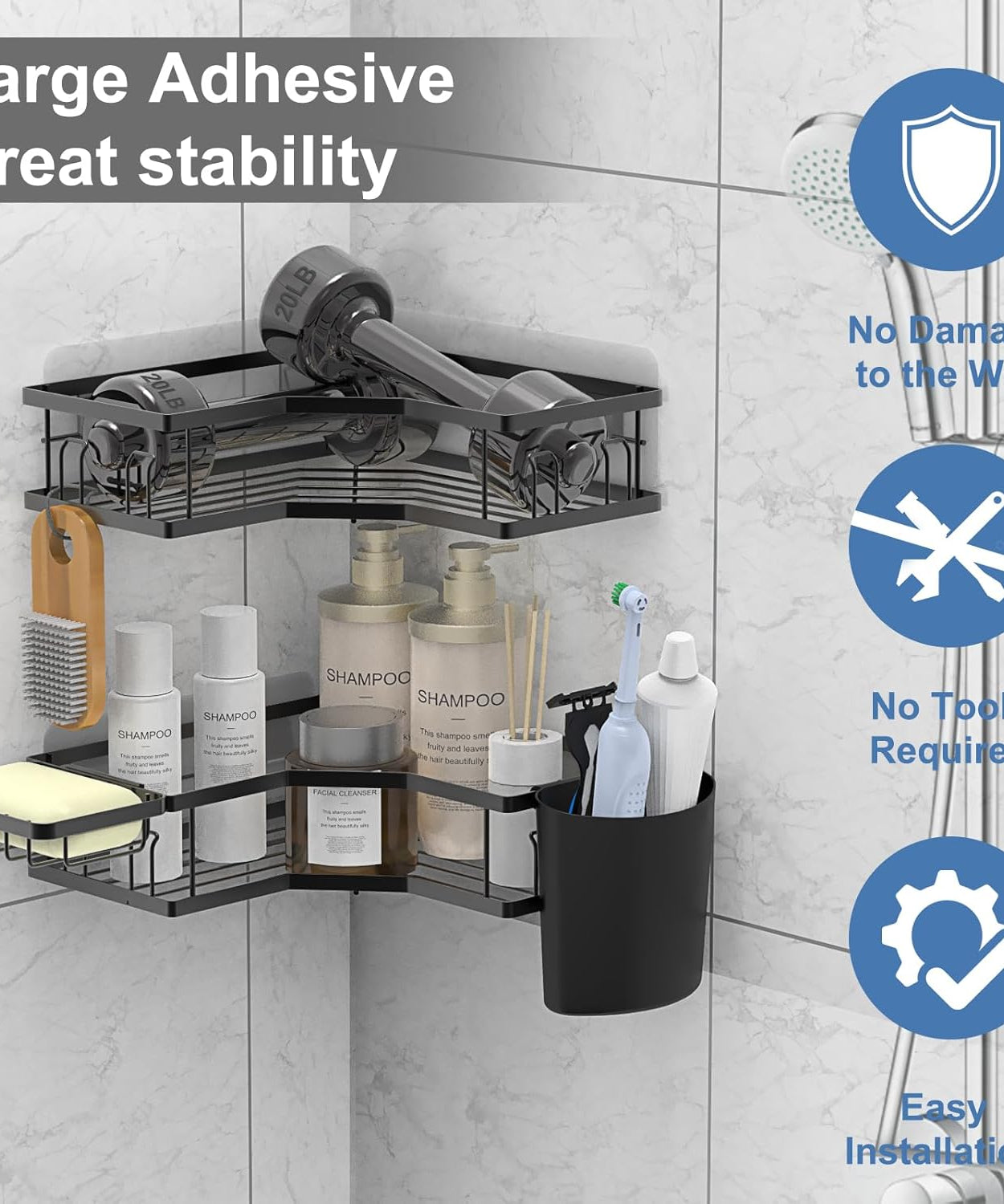 Iron Coating Self-Adhesive Corner Shelf Organizer (2 Pc)