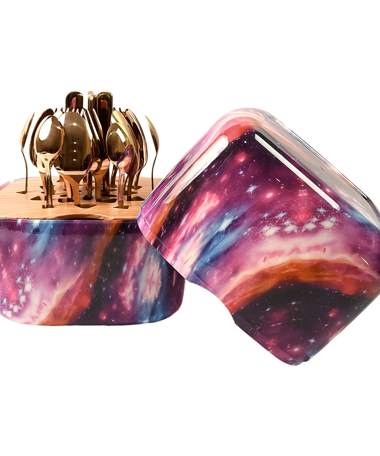 Unique Golden Egg Storage Modern Tableware Steak Knives Fork Flatware Set Royal Spoon Set Tableware Gold Cutlery Set Dishwasher Safe Mirror Finished With Gift Box for Halloween 24Pcs Set)