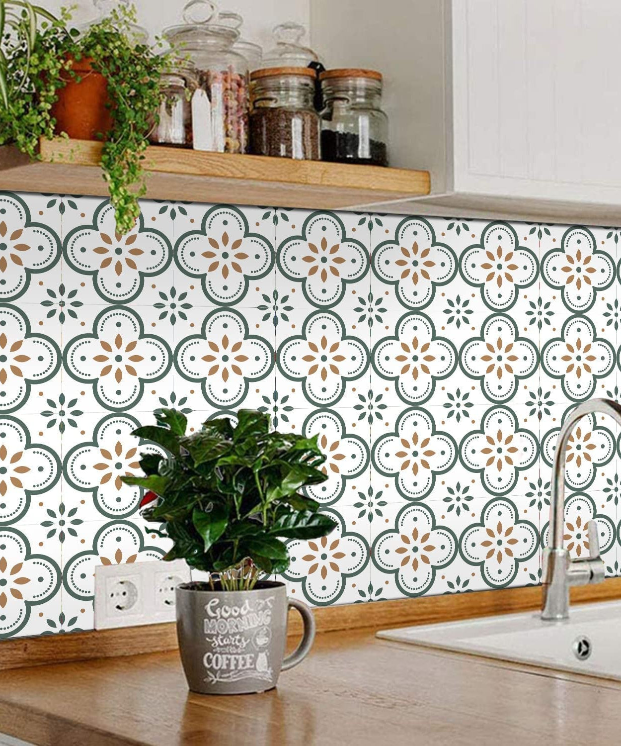 Peel and Stick Floor Tiles Kitchen / Bathroom Backsplash Sticker Detachable Waterproof DIY Tile Stickers for Wall Decoration Tiles Home Decoration (8x8 Inch / 10 Pcs Set)