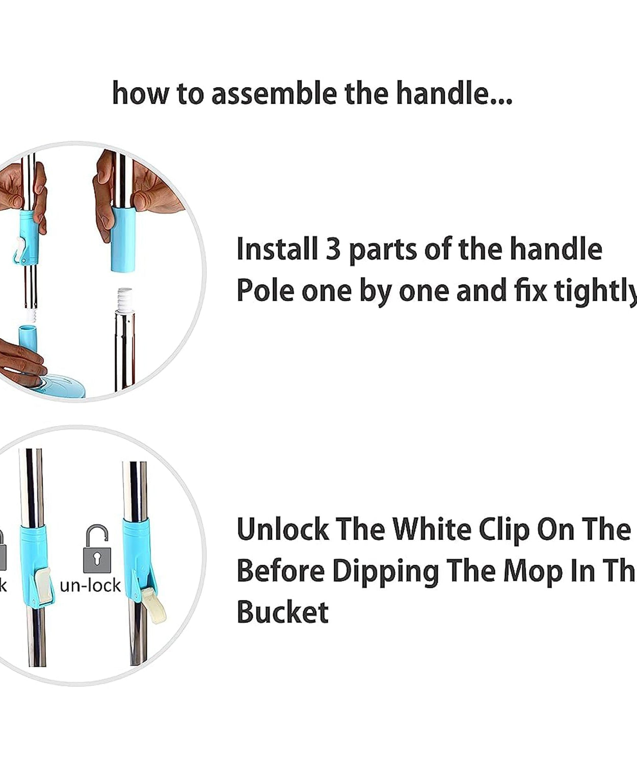 Adjustable Stainless Steel Mop Rod Set 120 cm