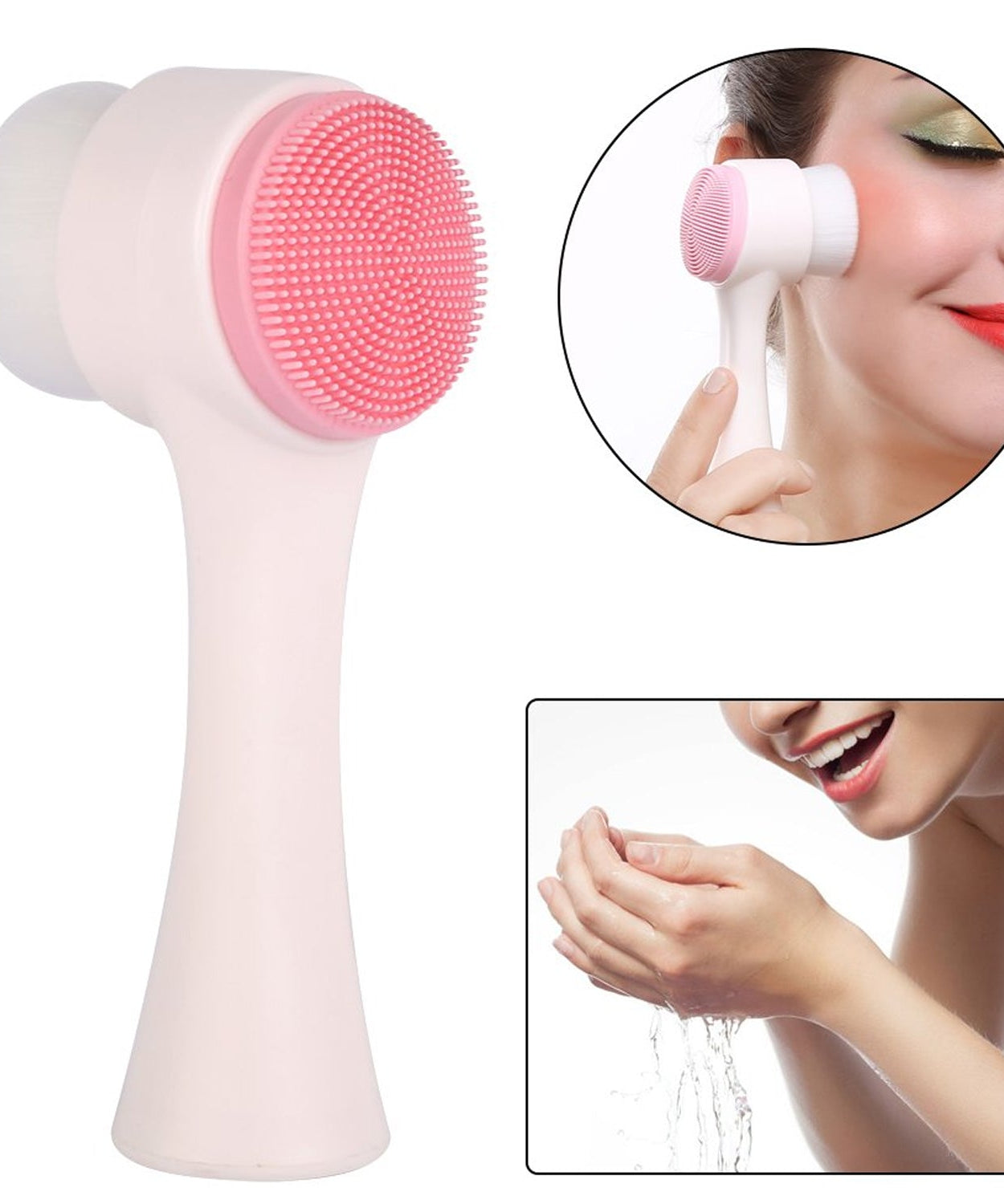 2 in 1 Facial Brush Cleansing | Manual Face Scrubber | Silicone Double-Sided Face Wash Brush for Sensitive, Delicate, Dry Skin (1 Pc)