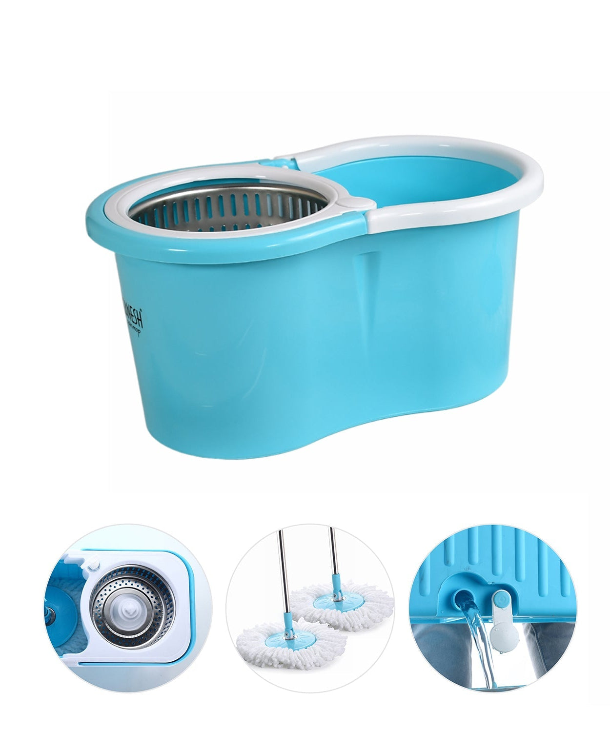 Bucket mop with self-spin mechanism.