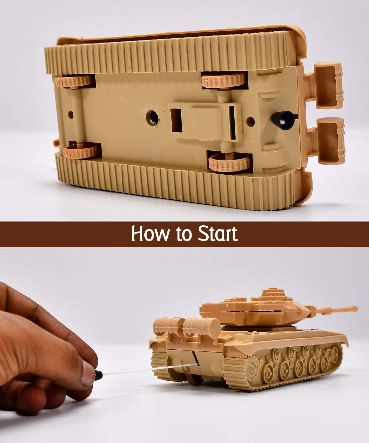 Pull back army tank toy, detailed wheels and turret