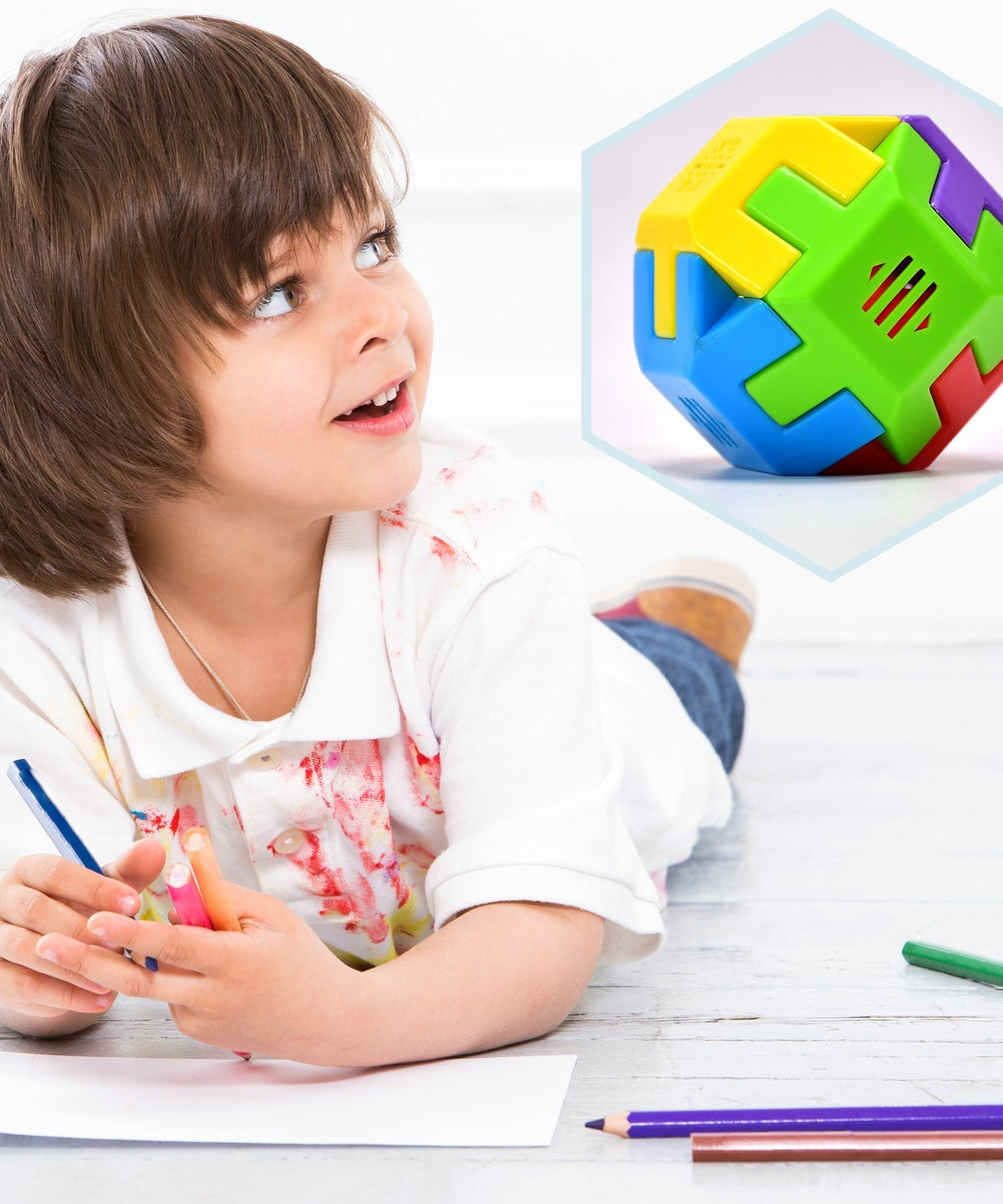 Colorful activity cube for kids to play.