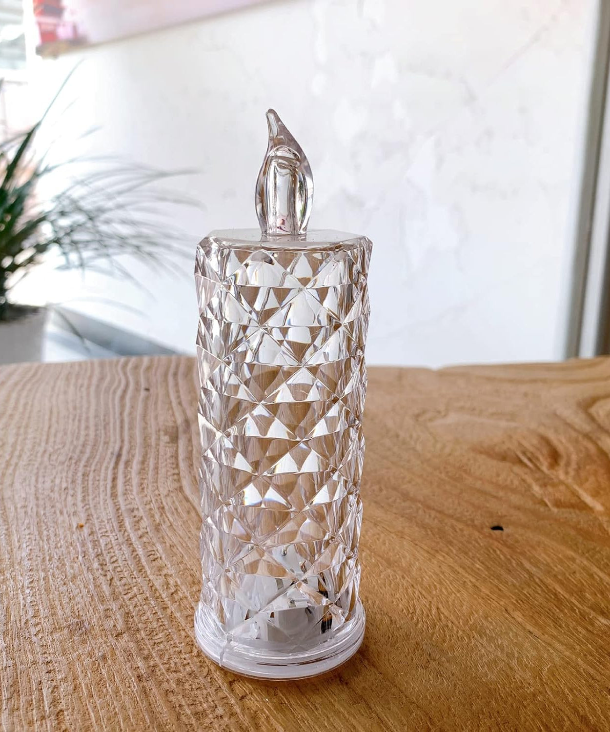 Smokeless LED rose candle in acrylic, showcasing a decorative and flameless design.