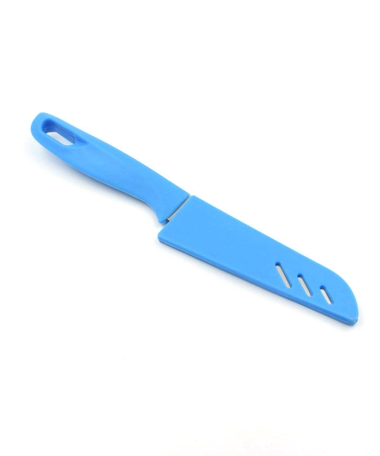 Stainless steel knife set with ergonomic handle.