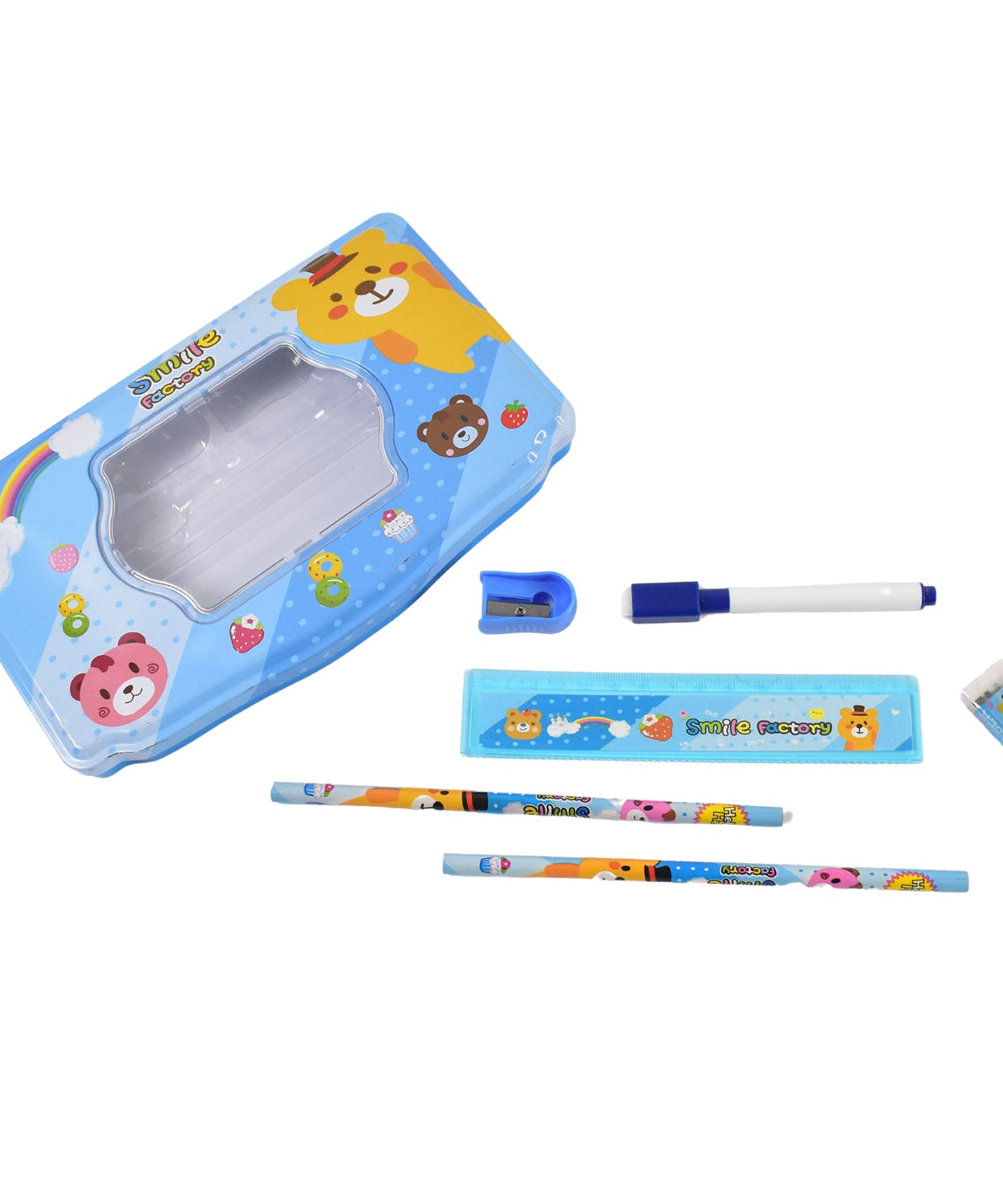 Cartoon Metal Compass Box for Kids with Stationery (6 Pc Set)