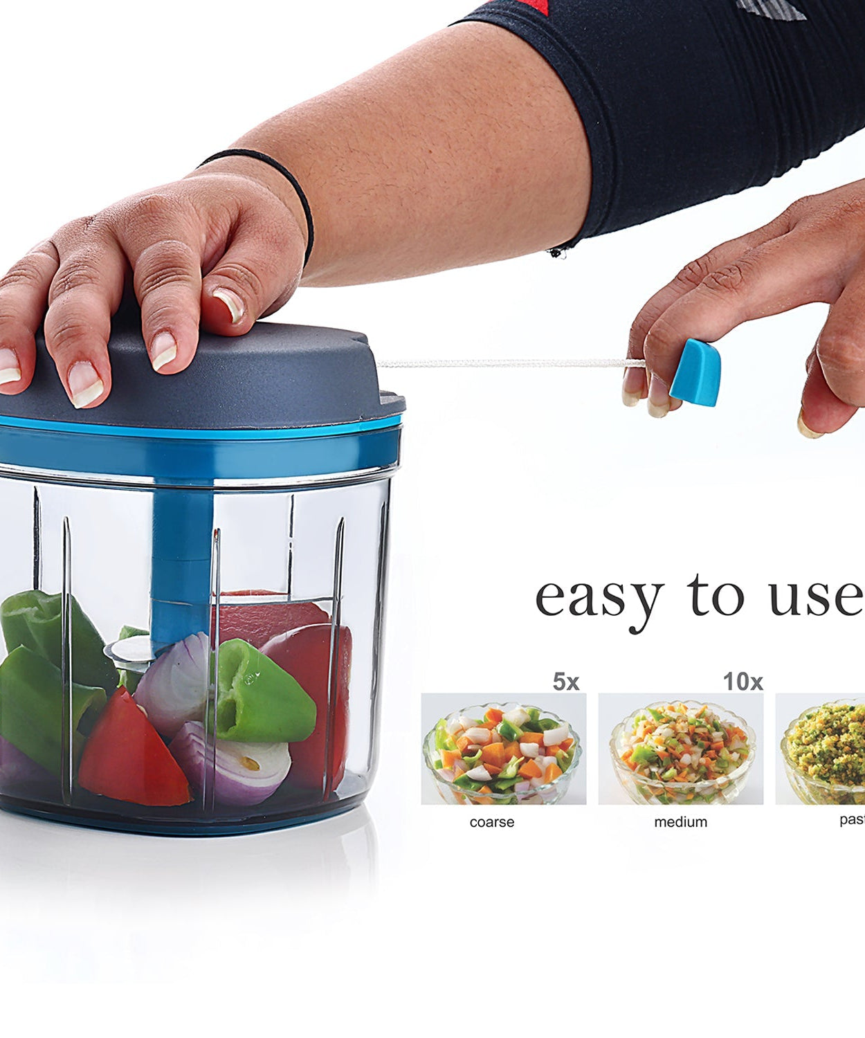 Ganesh Master Chopper, 900 ml, with 5 stainless steel blades, different views.