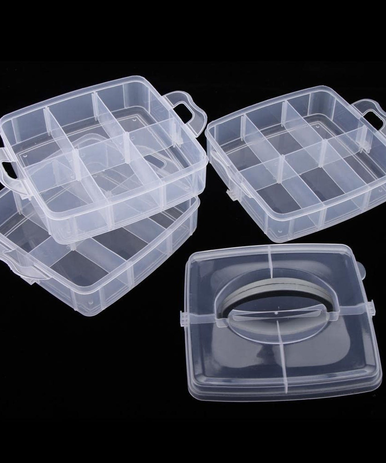 3-Tier 18 Sections Transparent Stackable Adjustable Compartment Slot Plastic Craft Storage Box
