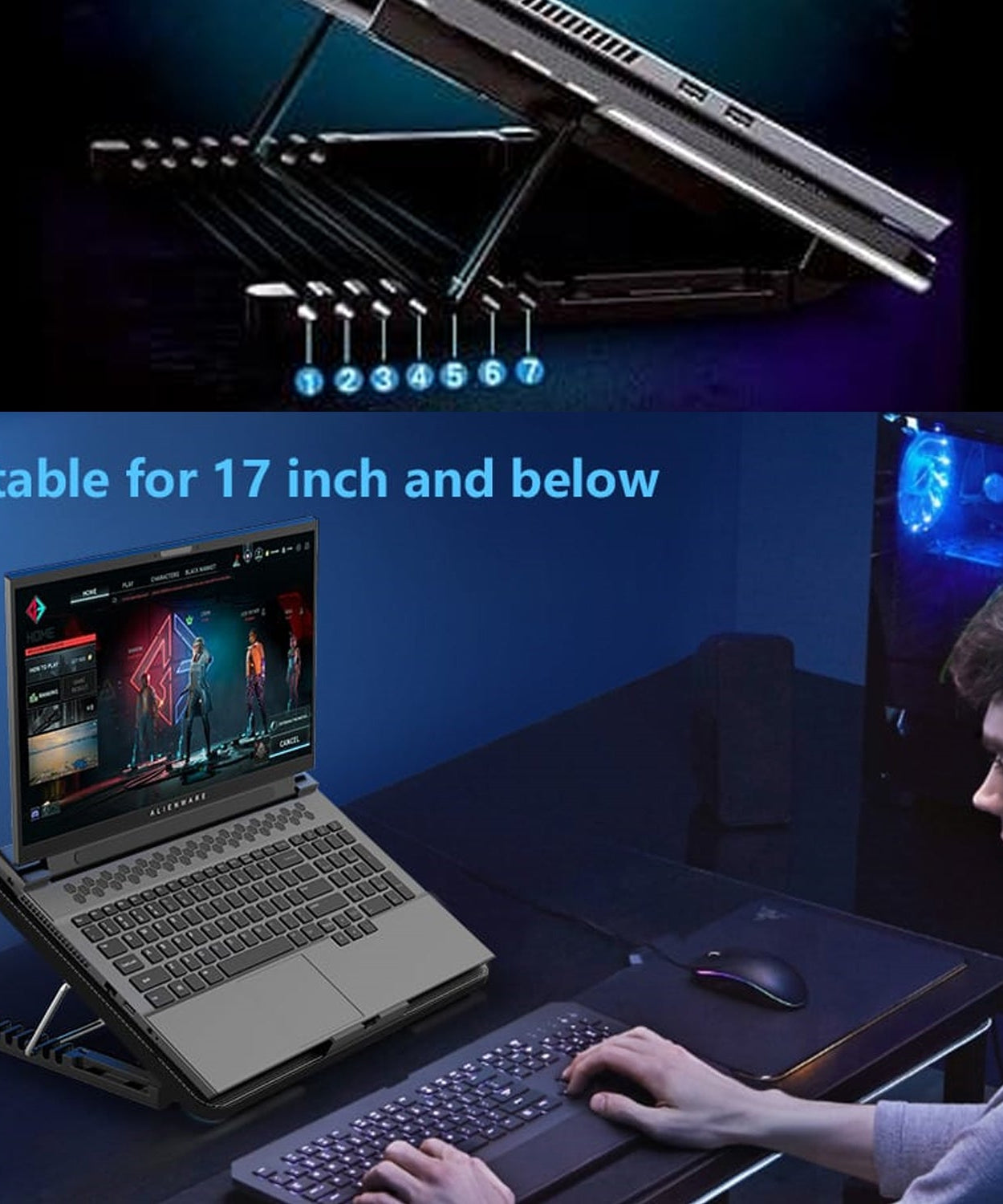 Laptop Cooler Cooling Pad with 2 Quiet Led Fans, Dual USB Ports, Portable Ultra Slim USB Powered 7 Heights Adjustable Laptop Stand for Gaming Laptop