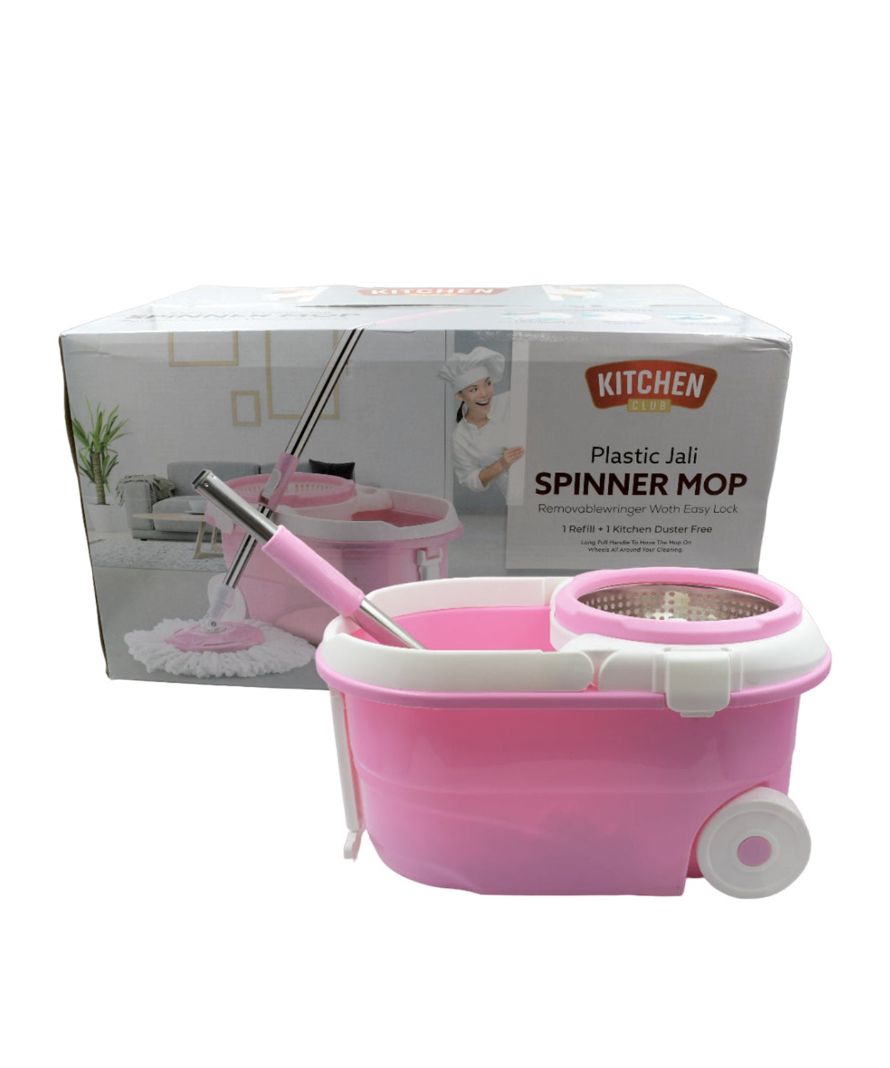 Spin mop with steel spin and bucket