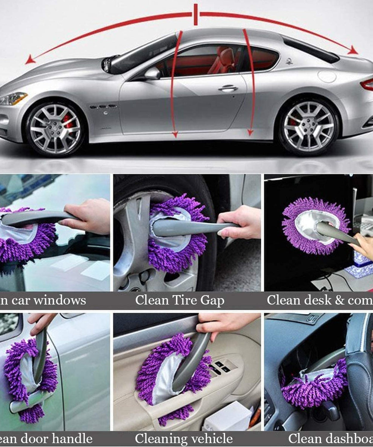 Microfiber duster for car wash, cleaning tool for dirty glasses and windows.