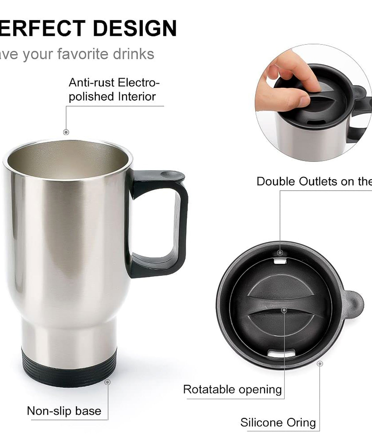 Stainless Steel Vacuum Glass Insulated Glass Coffee Cups (With Lid & Handle / 1 pc)