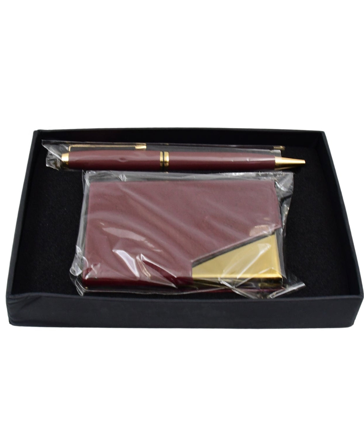 Visiting Card Case With Luxury Ballpoint Blue Pens