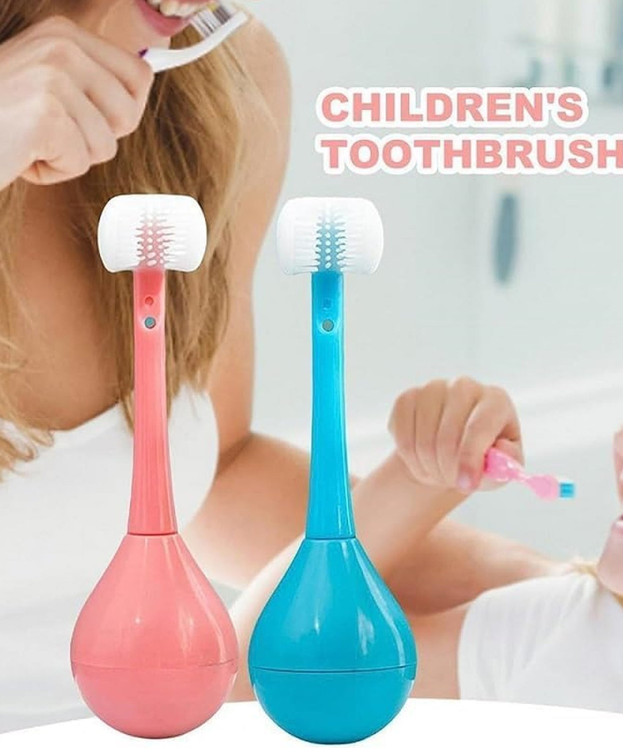 Training toothbrush with soft bristles and silicone head for kids, age 2-12.