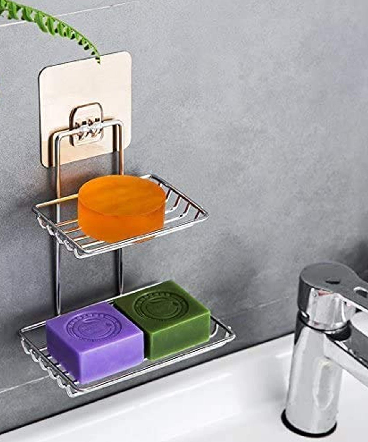 Kitchen Bathroom Soaps Storage Rack with 2 Hook for Home