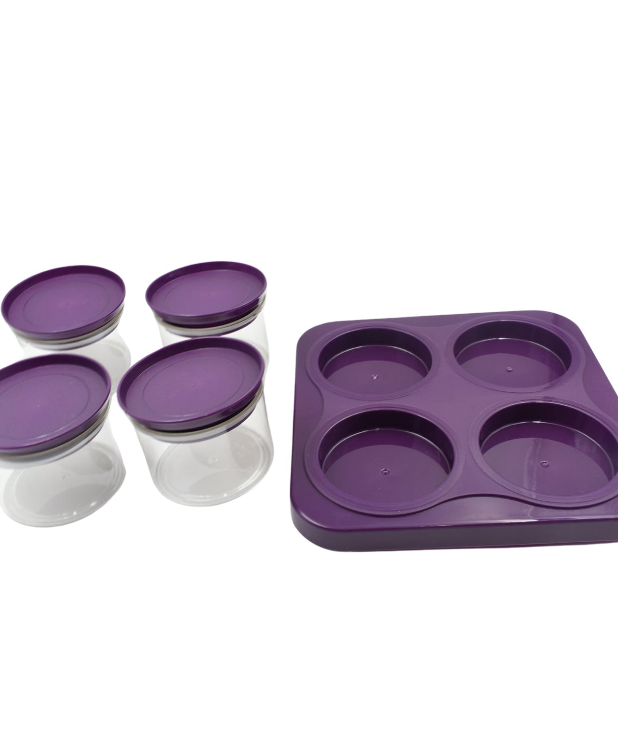 Airtight Plastic 4 Pc Storage Container Set, With Tray Dry Fruit Plastic Storage Container Tray Set With Lid & Serving Tray For Kitchen