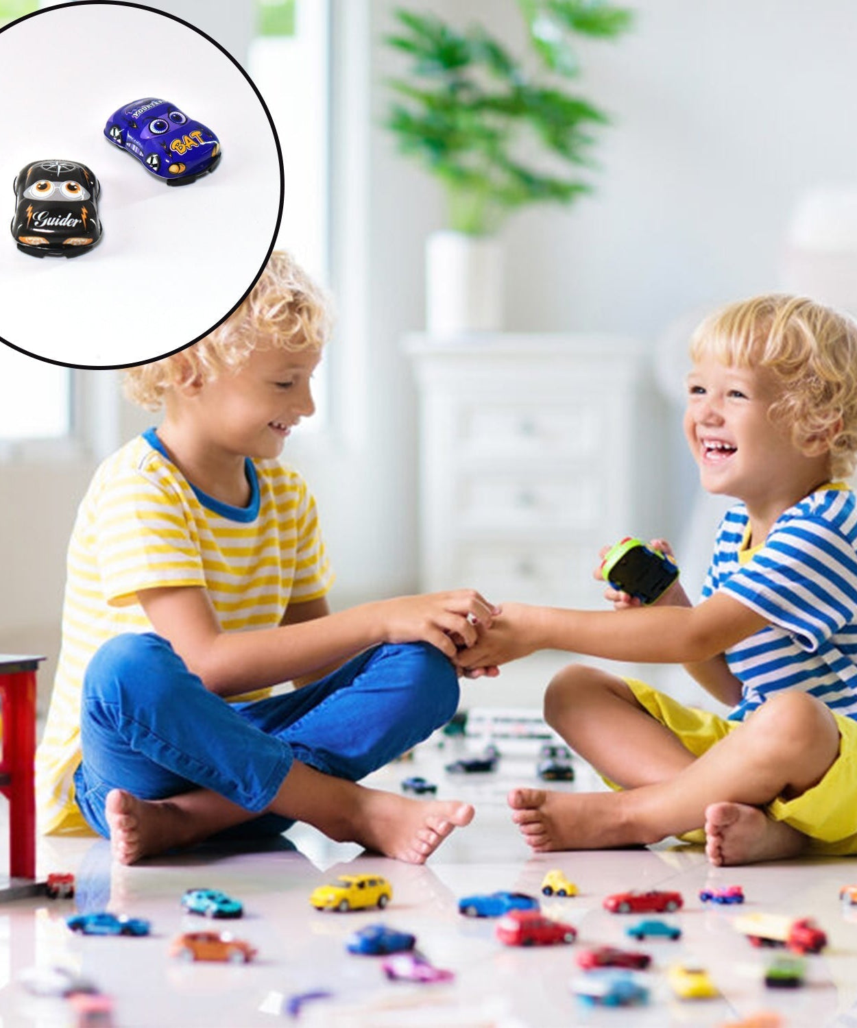Set of mini pull back cars, vibrant colors, perfect for kids' entertainment.