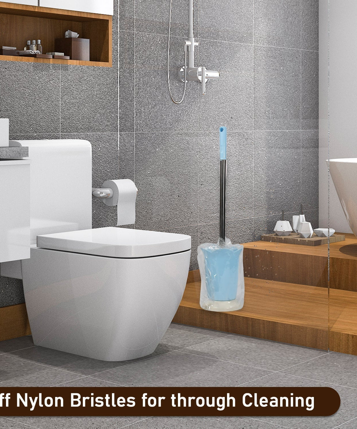 Toilet brush with plastic holder