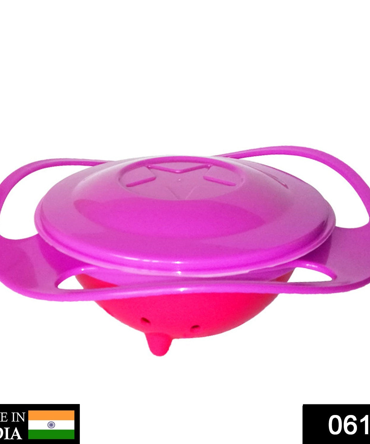 Non-spill gyro bowl for toddlers, 360-degree rotating design for mess-free feeding.