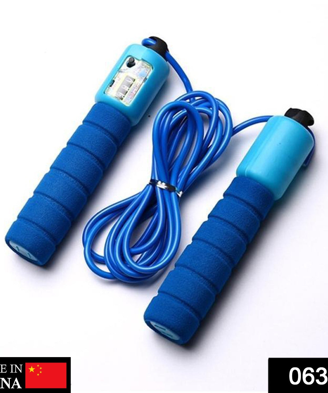 Skipping rope with electronic counter for exercise.