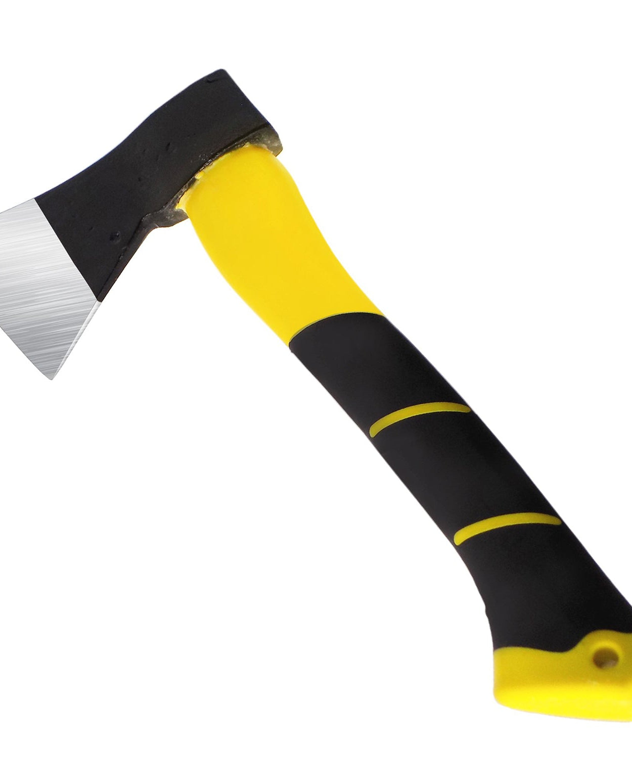 Fiberglass hatchet with a sturdy rubber handle.