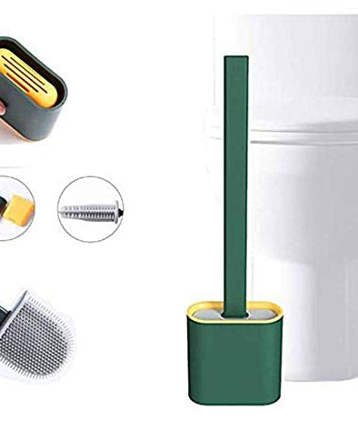 Effective toilet brush with holder stand for easy use.