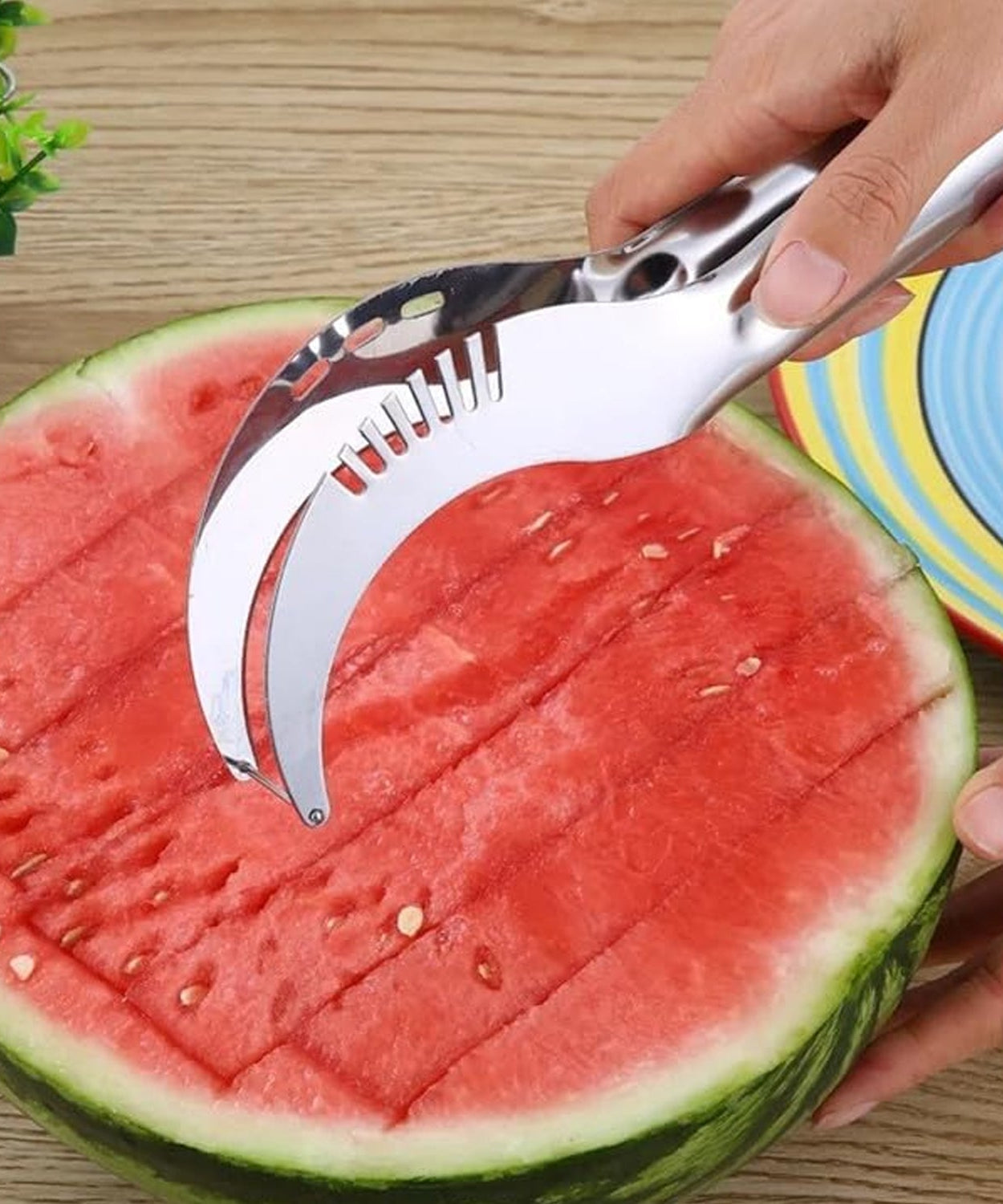 3in1 Stainless Steel Watermelon Cantaloupe Slicer Knife, Corer Fruit, Vegetable Tools Kitchen (1 Pc)