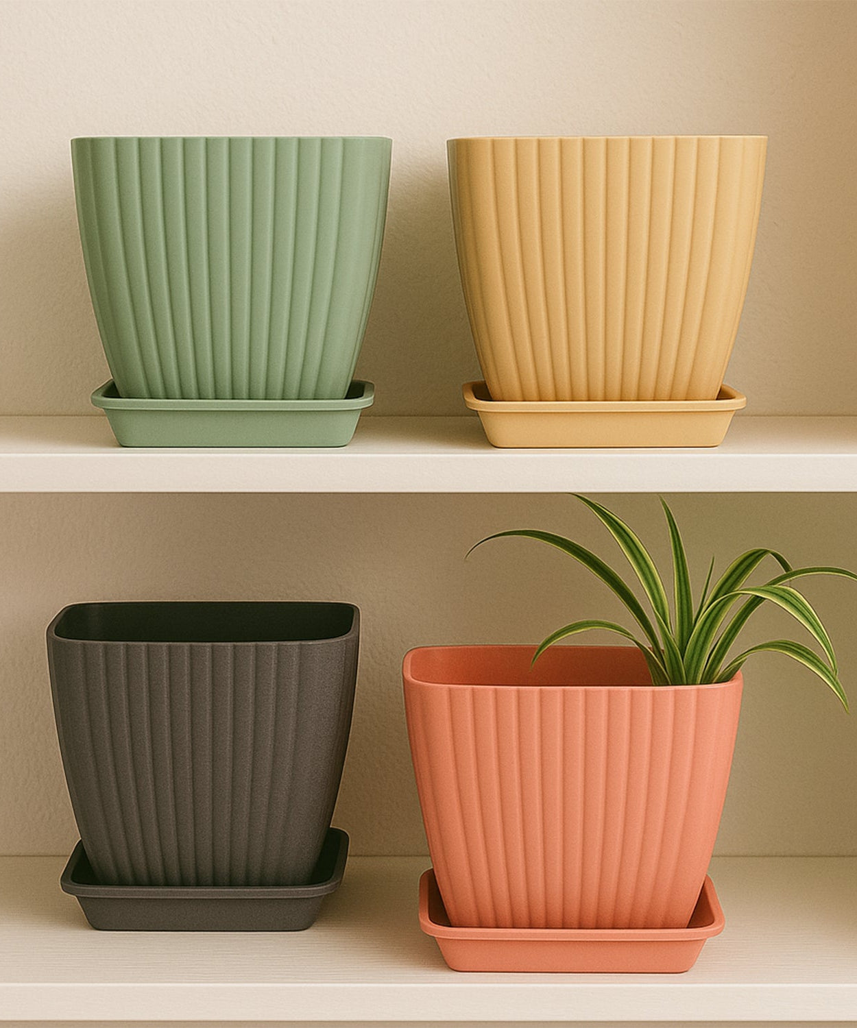 Trendy Square Plastic Flower Pots Set of 5