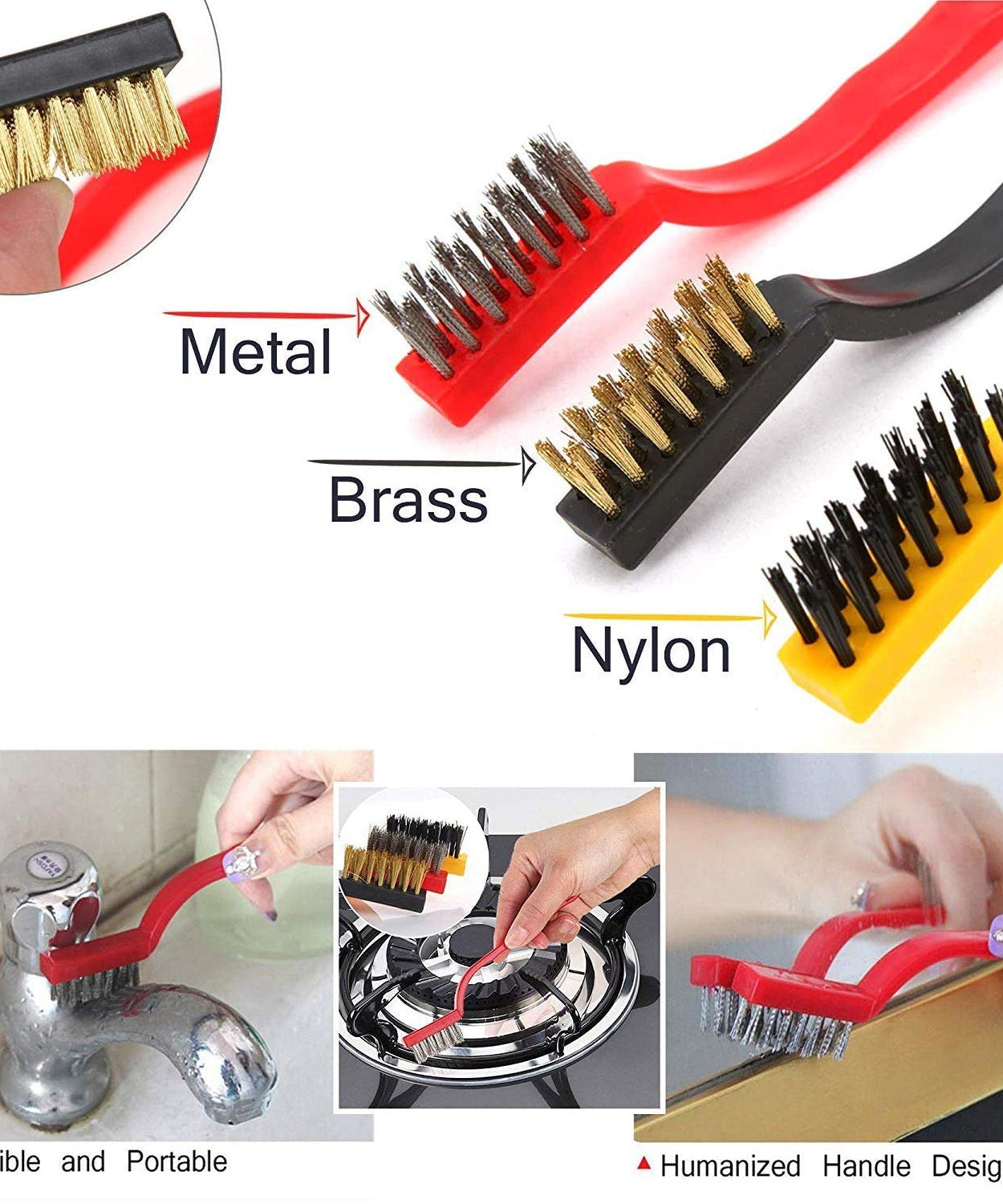 Cleaning brush set with mini wire brushes for tough jobs
