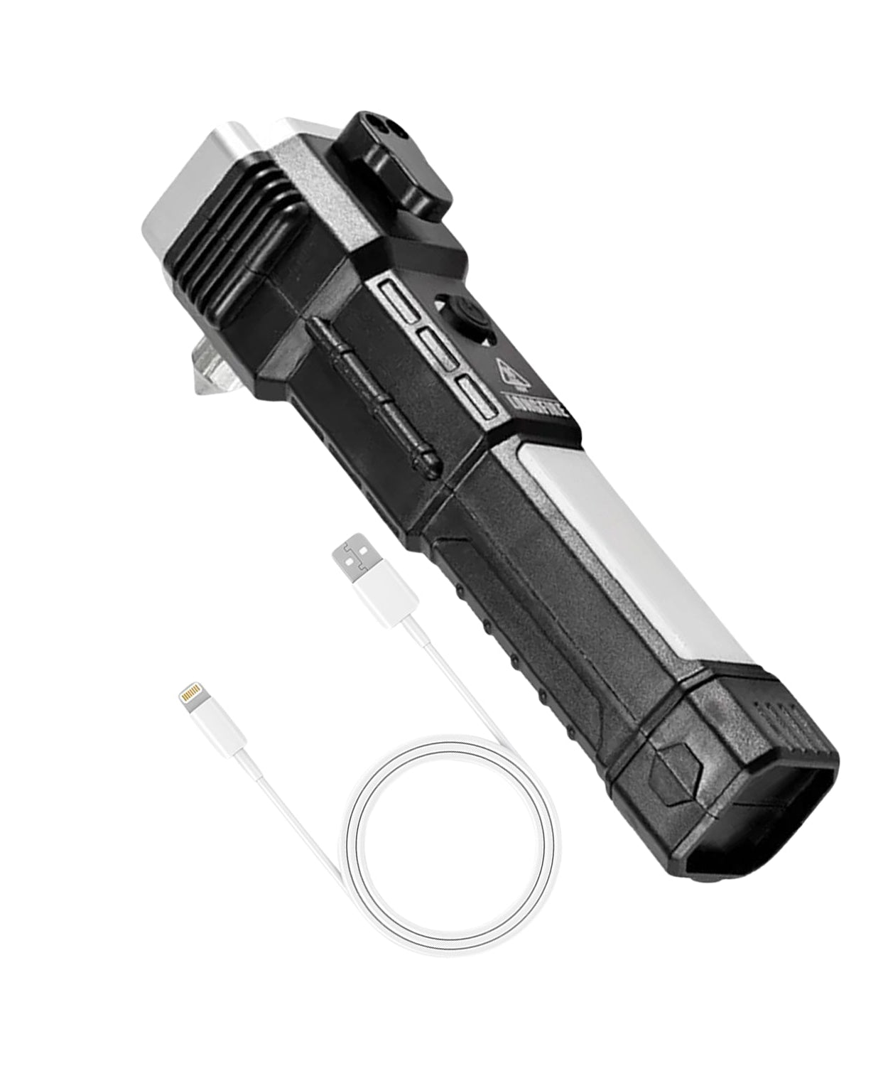 Portable 3w Rechargeable Torch LED Flashlight Long Distance Beam Range, Hammer and Strong Magnets, Window Glass and Seat Belt Cutter 4 Modes for Car Camping Hiking Indoor Outdoor