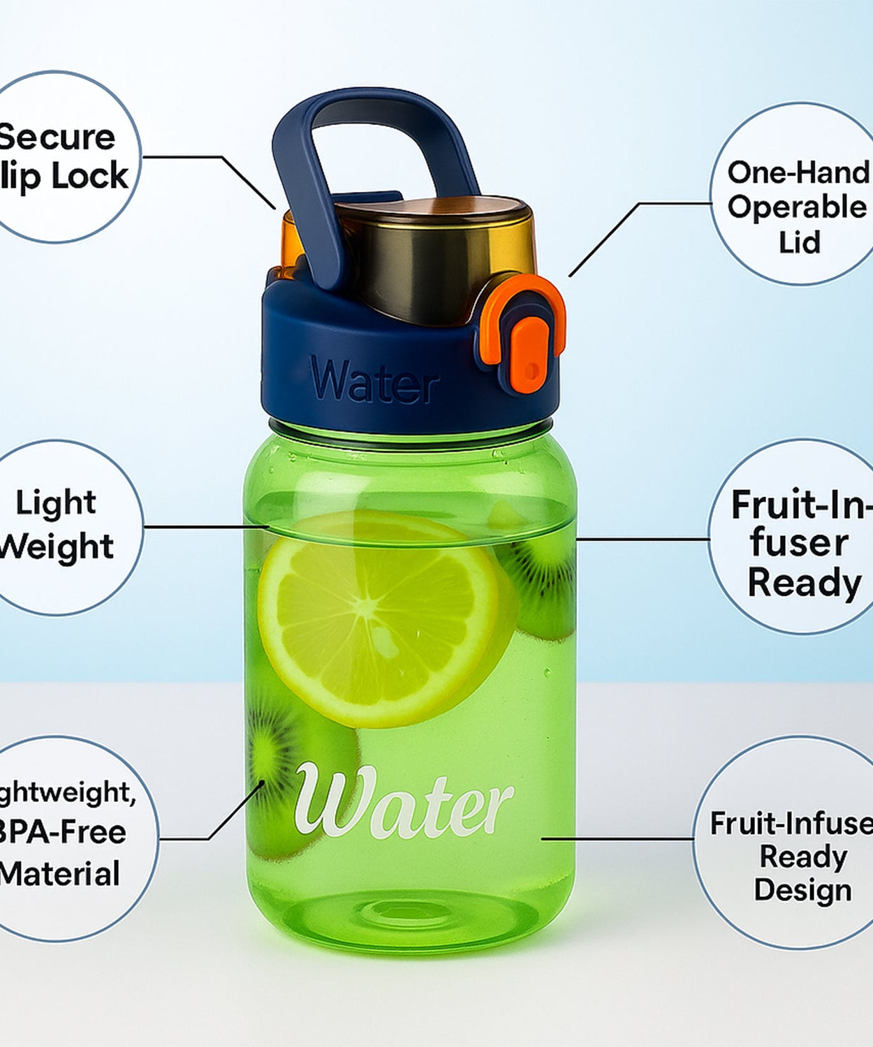 Green Leak-Proof Portable Fruit Infuser Water Bottle Approx 600ML (1 Pc)