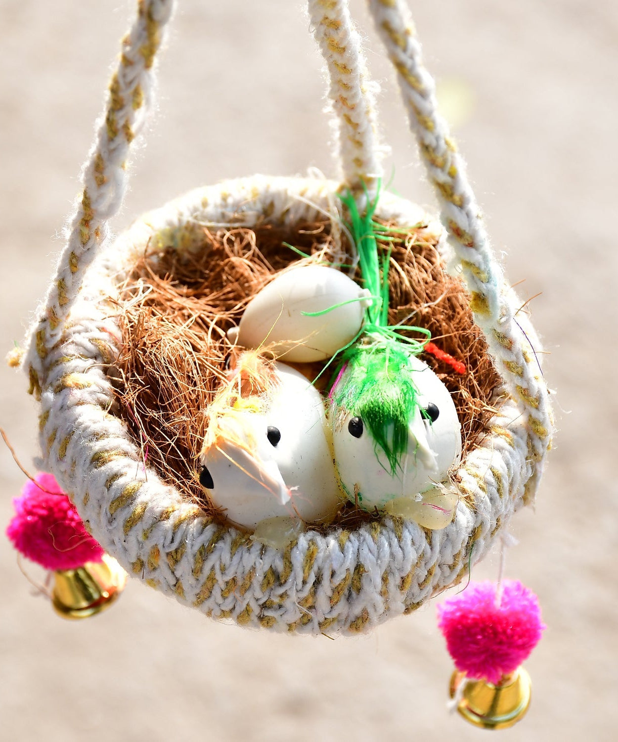 Handmade jute birds nest for decorative purposes