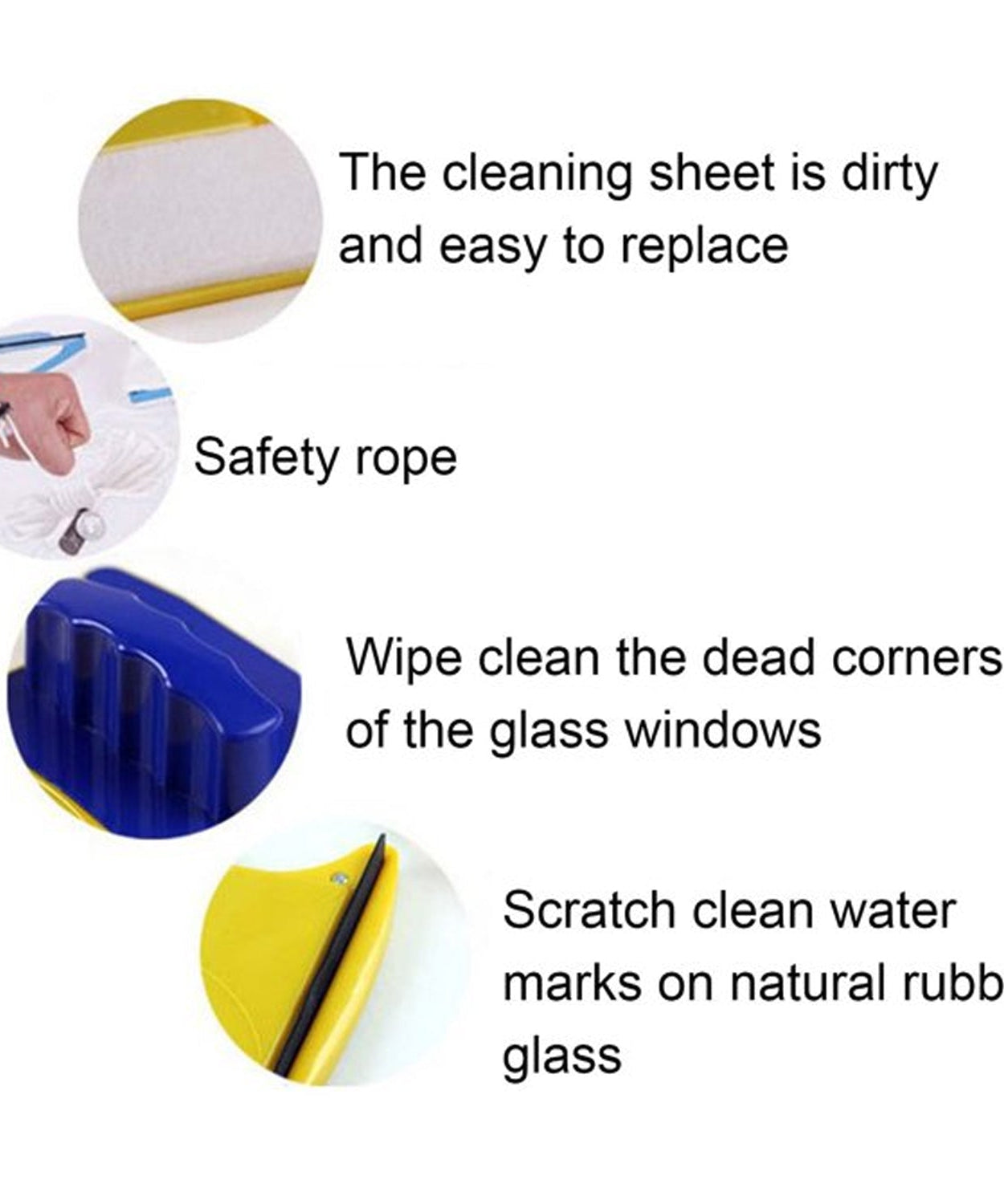Two-sided window cleaner for glazed surfaces, showcasing its practical design and cleaning effectiveness