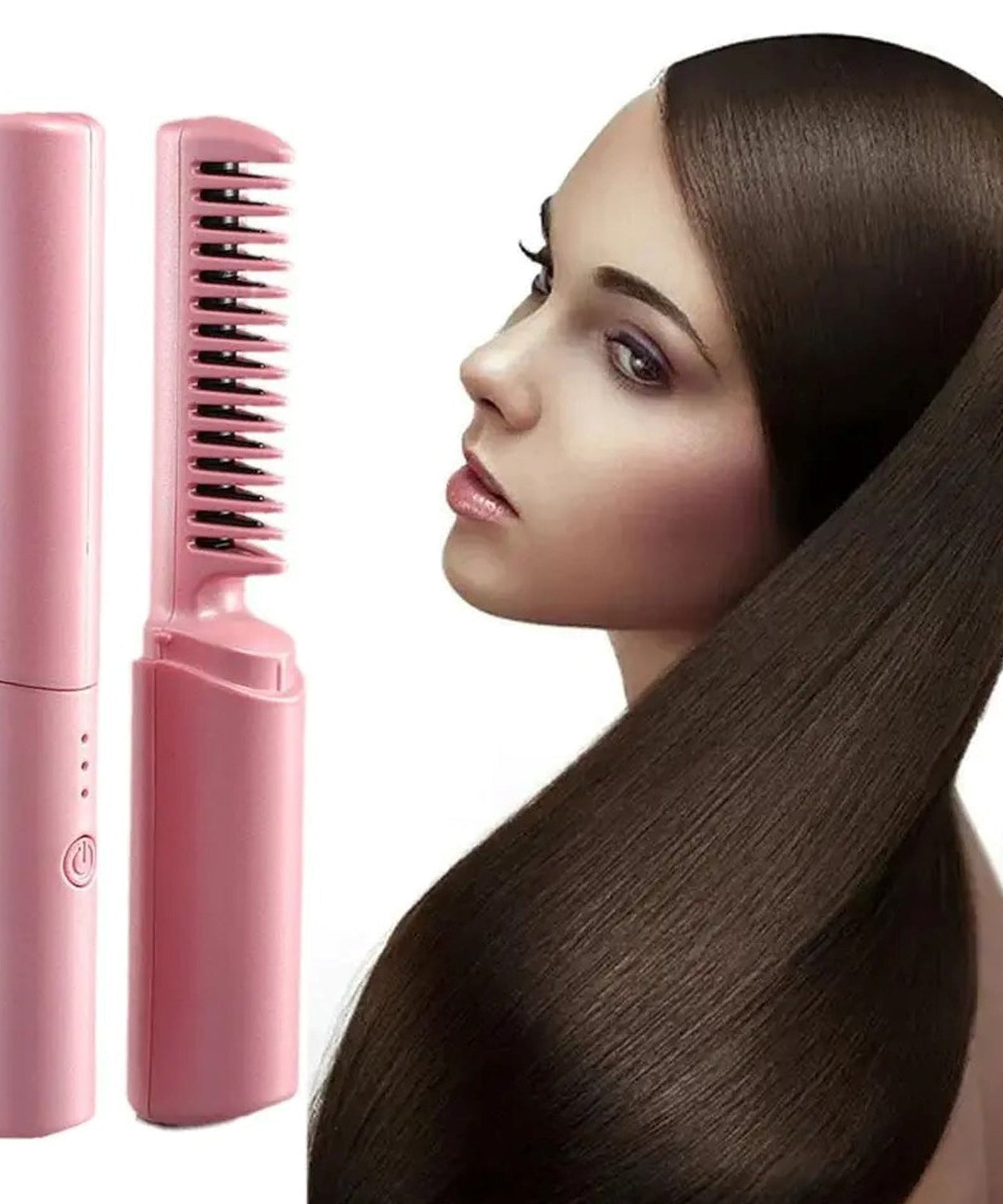 Rechargeable Mini Hair Straightener, Travel Portable USB Charging Cordless Hair Straightener Bursh, Three Temperature Adjustments Flat Iron Comb (1 Pc)