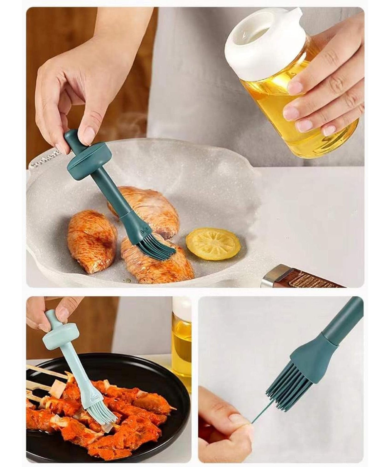 2 in 1 Glass Oil dispenser jar / Bottle with brush (1 Set)