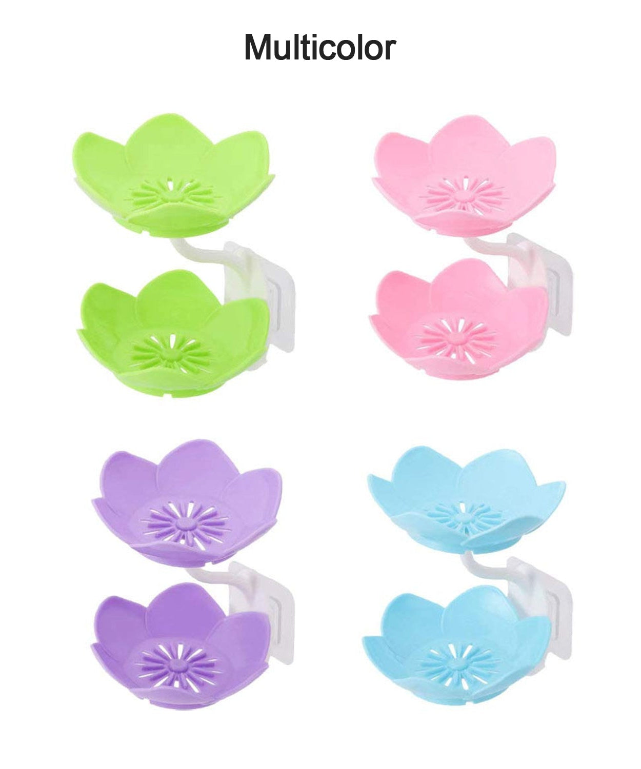 Soap dish with self-draining feature and flower design, suitable for various uses.