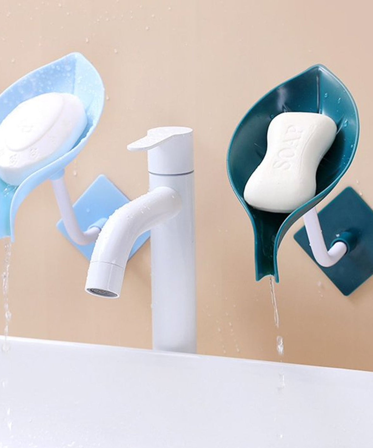 Soap Holder Leaf-Shape Self Draining Soap Dish Holder, With Suction Cup Soap Dish Suitable for Shower, Bathroom, Kitchen Sink