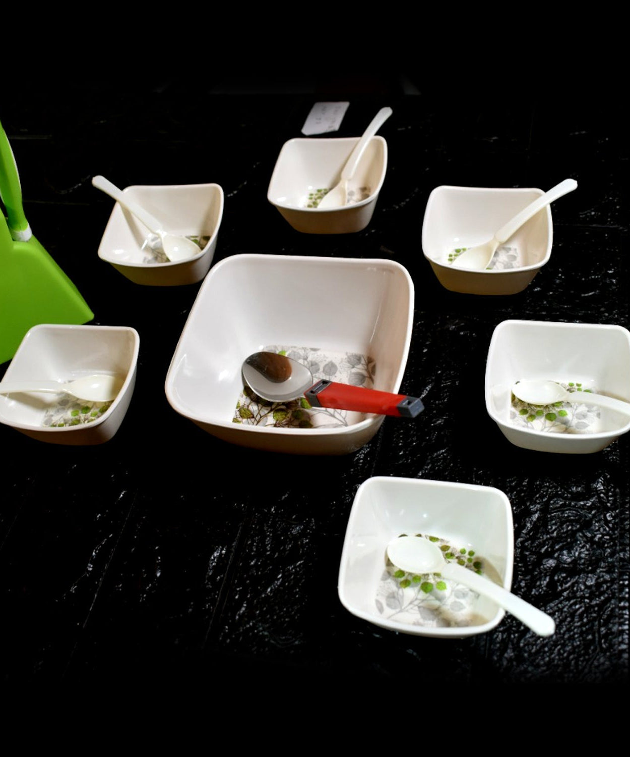 Functional 13-piece pudding serving set.