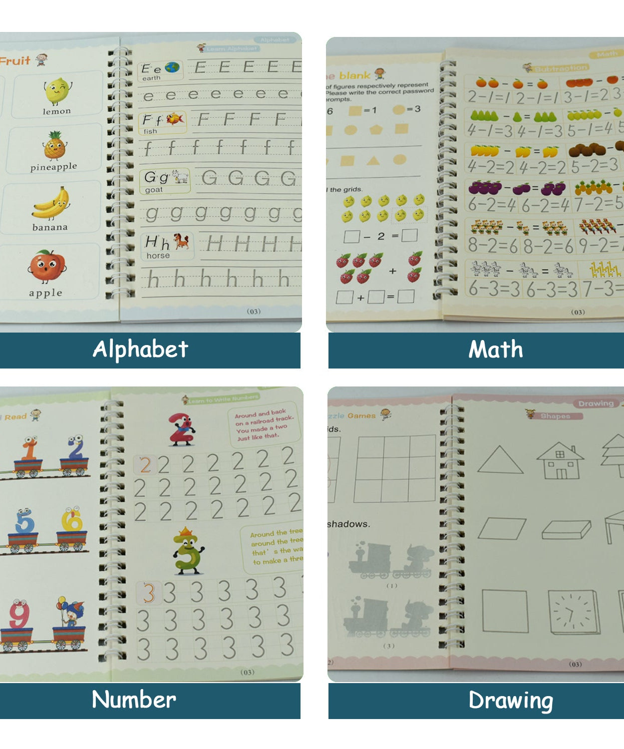 Magic copybooks for kids' learning and practice