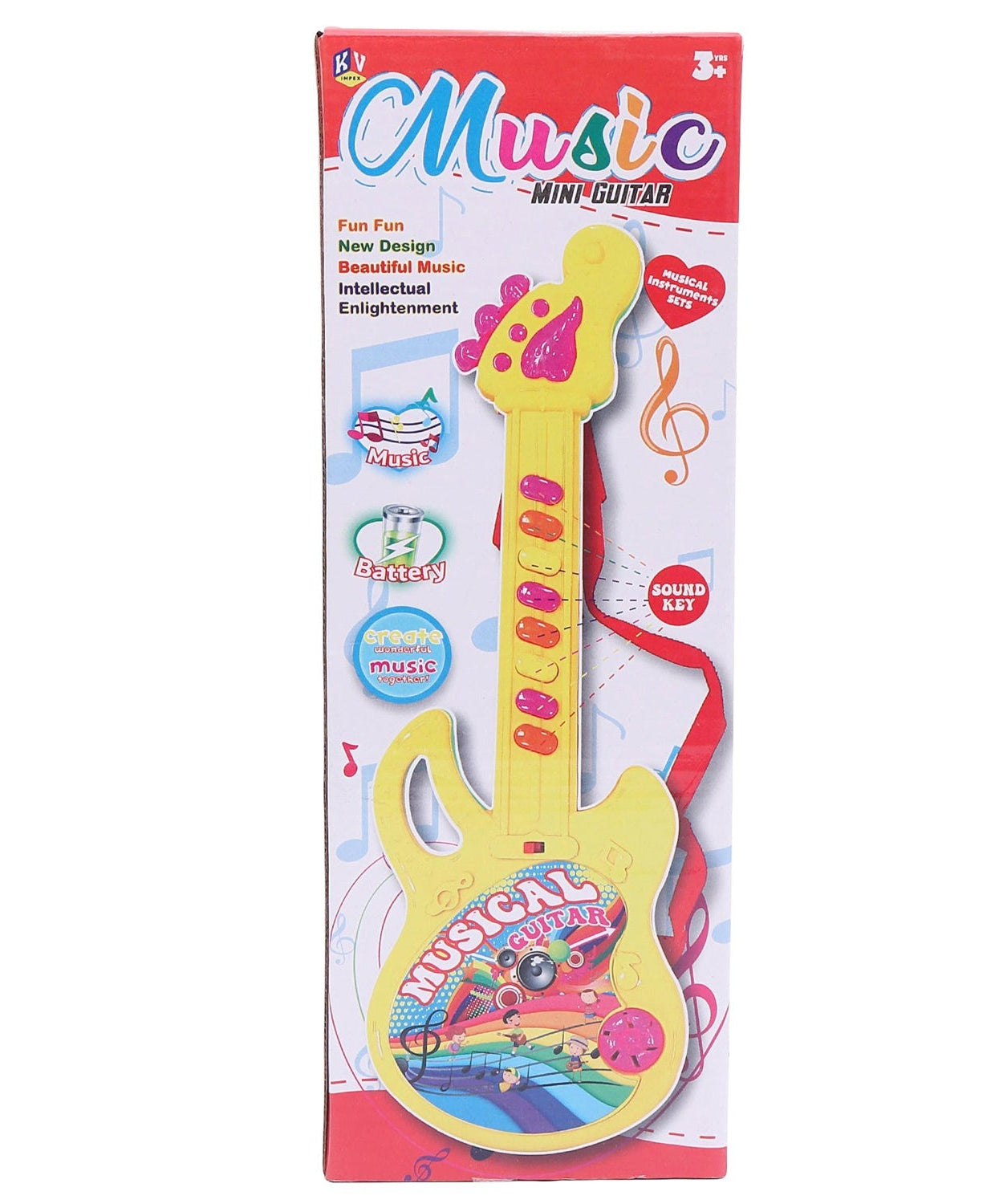 Mini guitar in bright colors, designed for joyful music experience