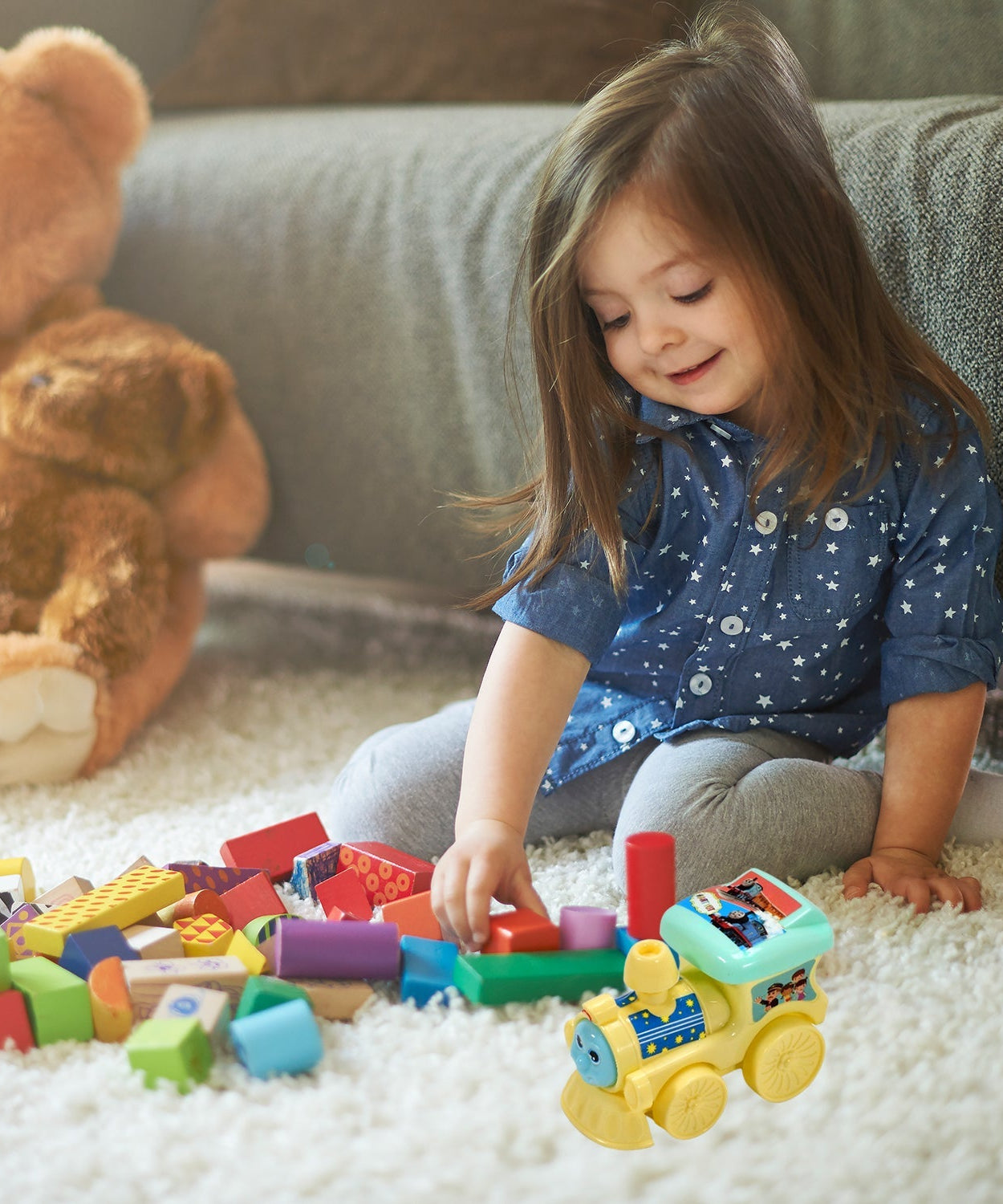 Pull-rope racing train for children.