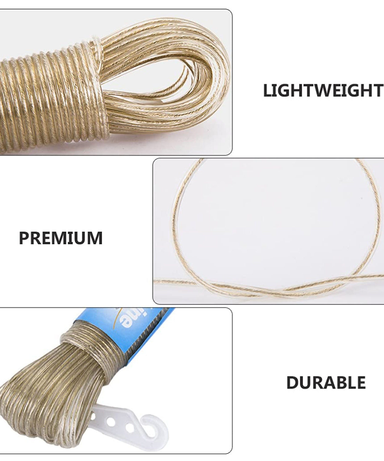 Clothesline Portable Travel Clothesline Adjustable with 2 Plastic Hooks (10 M Approx / 1 Pc)