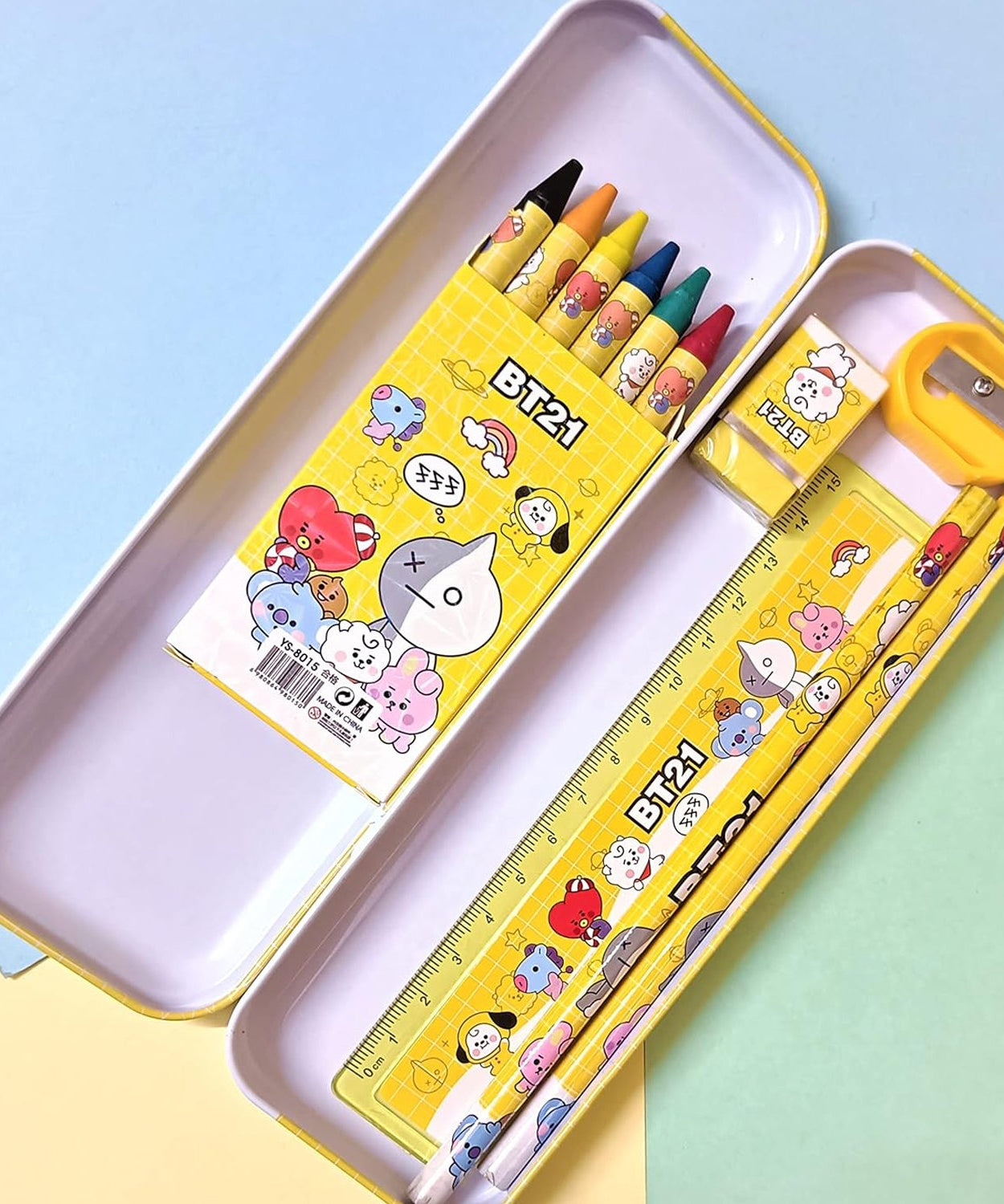 Kids' stationery set with pencil box and erasers, 12-piece school kit