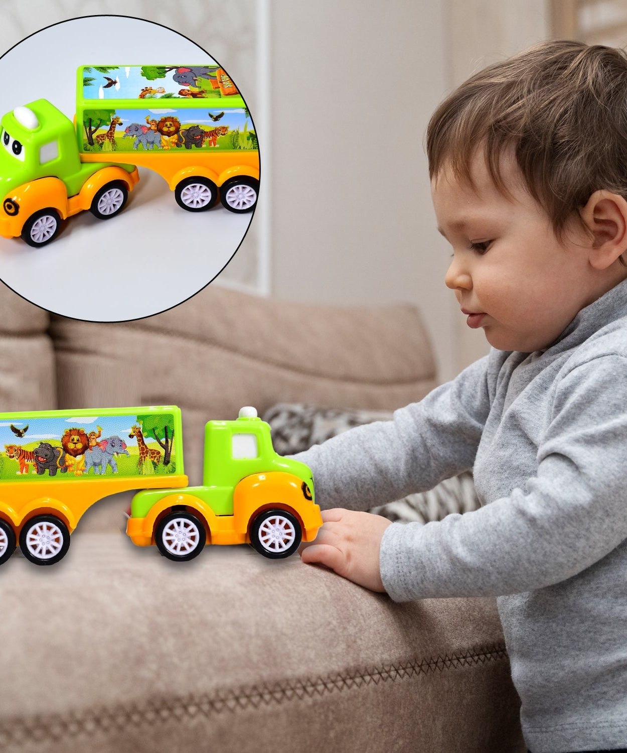 Colorful green and yellow toy truck for kids