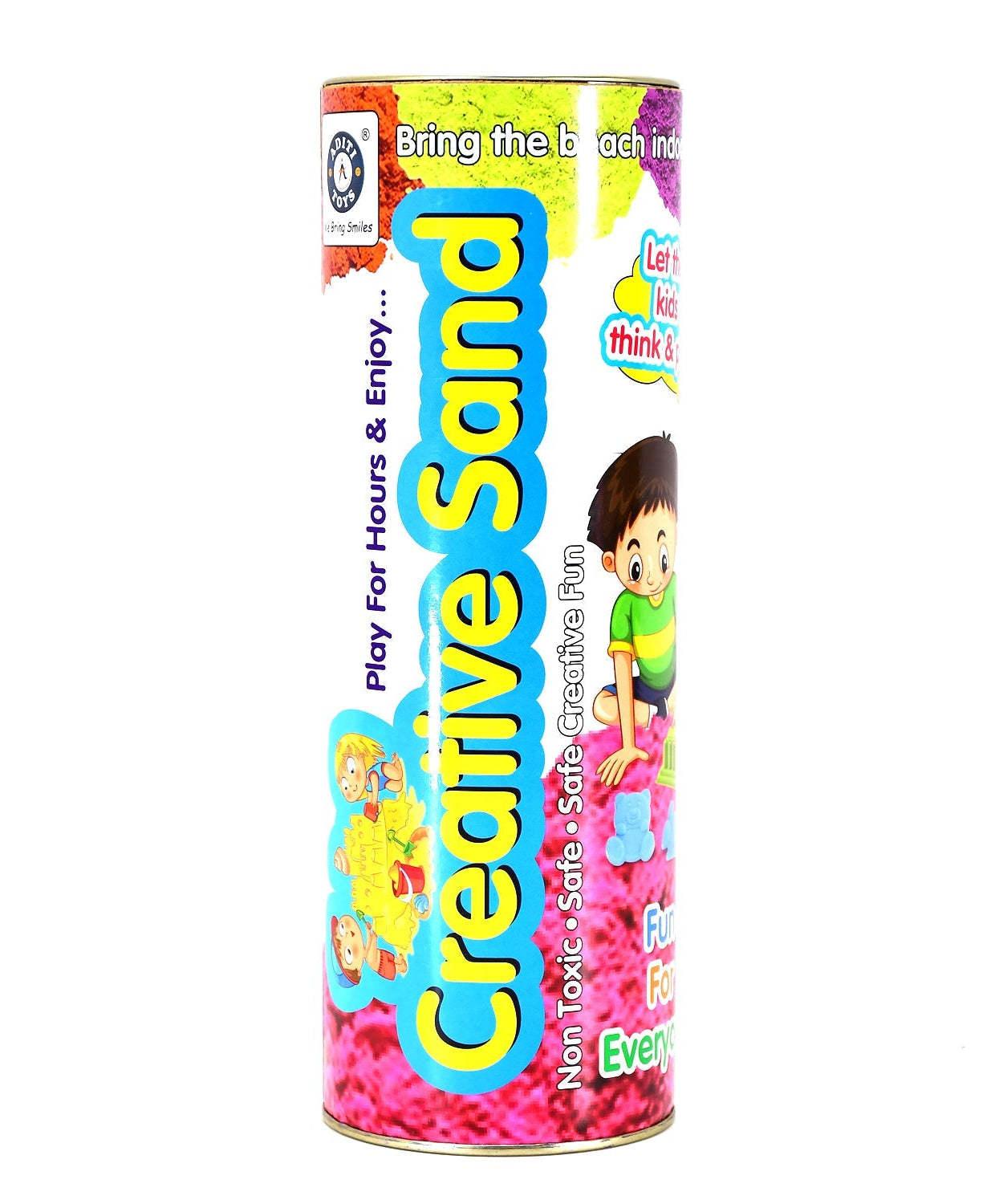 Different colors of kinetic sand displayed.