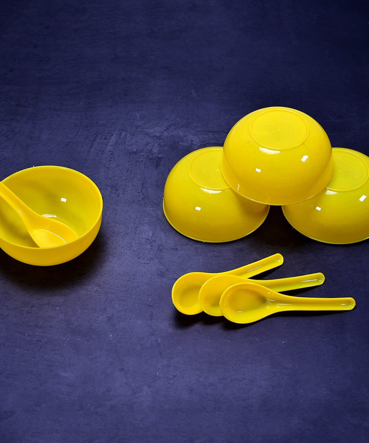 Soup bowl and spoon set, plastic, 6 pieces