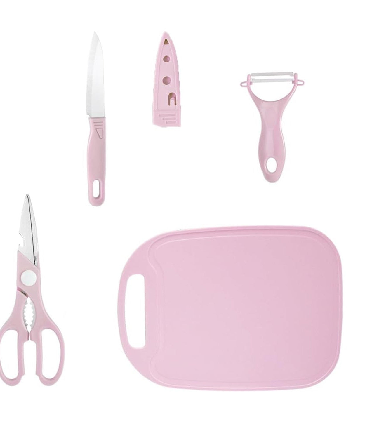 Mini cutting board set with peeler and scissors, perfect for camping