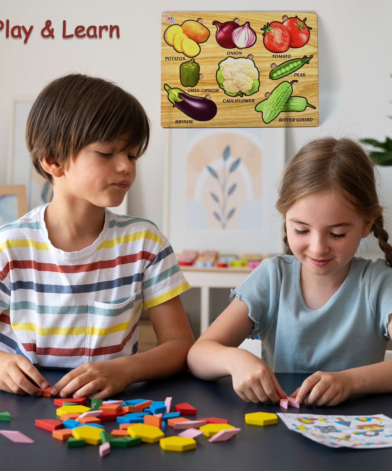 GEMEM Wooden Vegetable Peg Puzzle Board