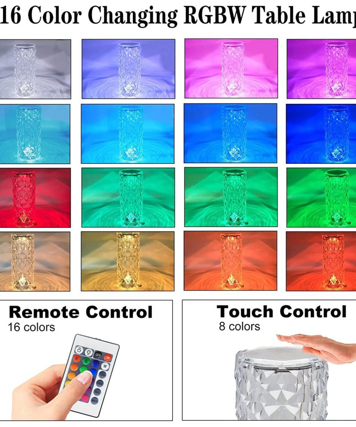 Crystal Touch Night Light for Bedroom Decor (16 Colors, Remote, USB)